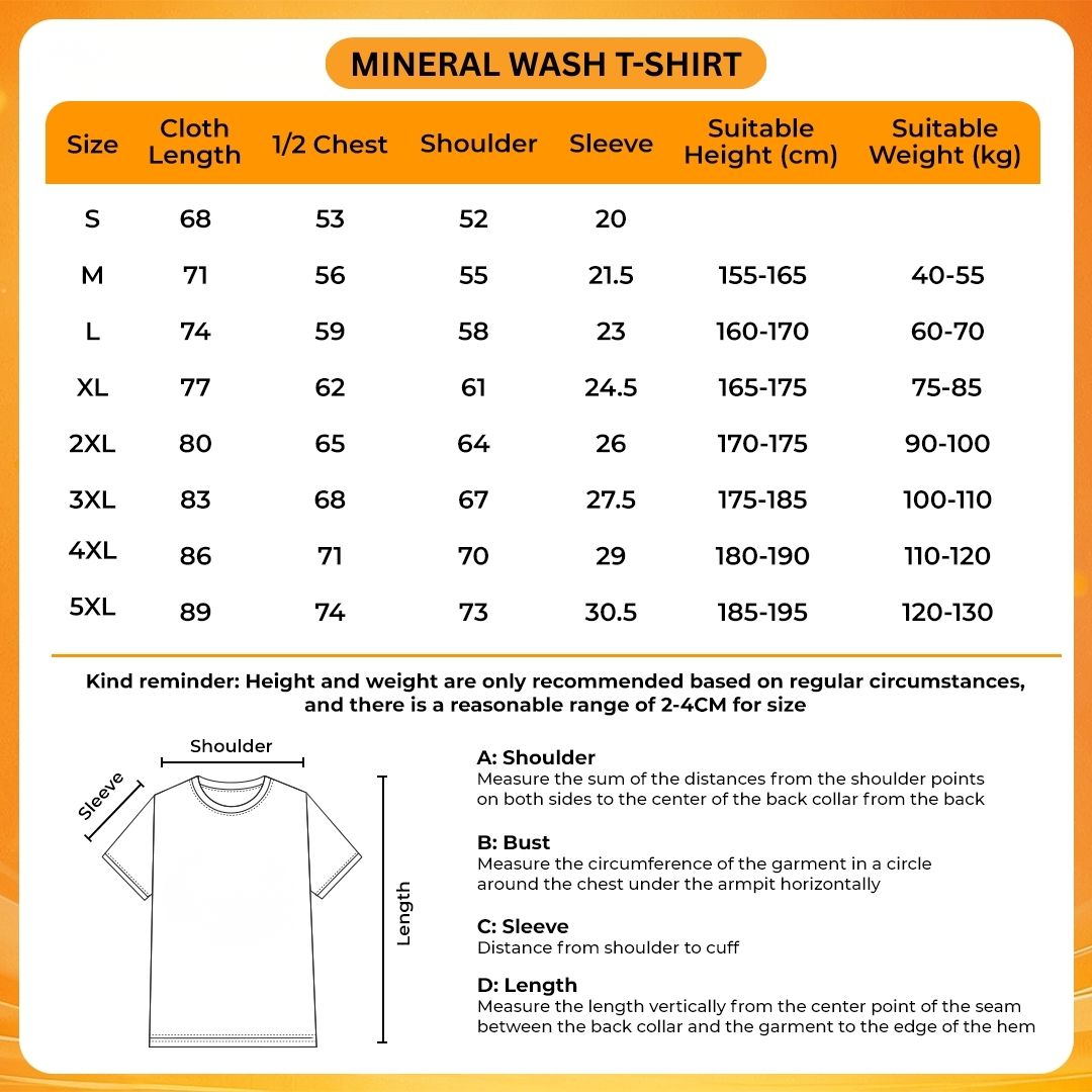 Mineral Wash T Shirt Size Chart - aespa Shop UK